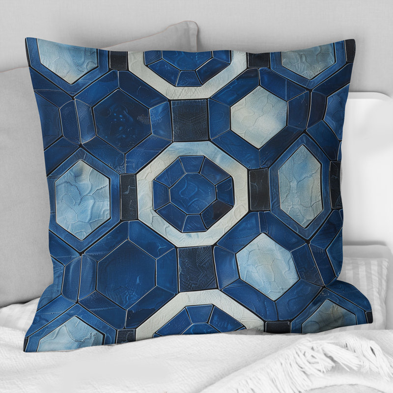 Coussin bleu Midcentury, H 18 po x l 18 po
