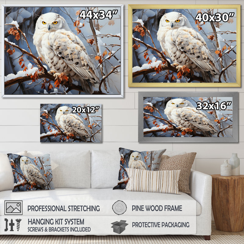 " Snowy Owl Winter I ", 24" H x 32" W x 1" D, Gold Single Picture Framed