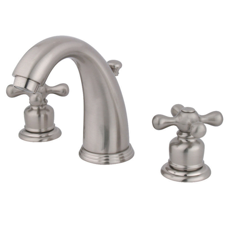 Kingston Brass Victorian Two-Handle 3-Hole Deck Mount Widespread Bathroom Faucet with Retail Pop-Up Drain, Brushed Nickel