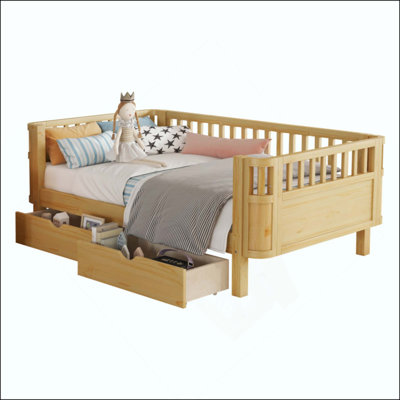 Wood Platform Bed For Kids, Wood Low Profile Bed With Rails