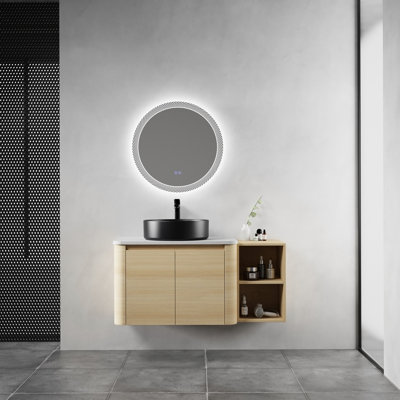 Meuble-lavabo mural de 42 po avec lavabo d'art en céramique, portes à fermeture en douceur et tablettes de rangement pour salles de bain modernes