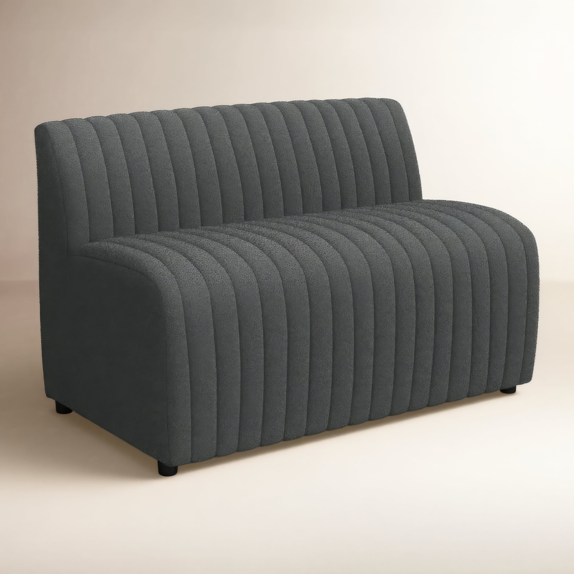 Brandt Bench, Fiqa Charcoal Boucle, 31.5" H x 49" W x 28" D