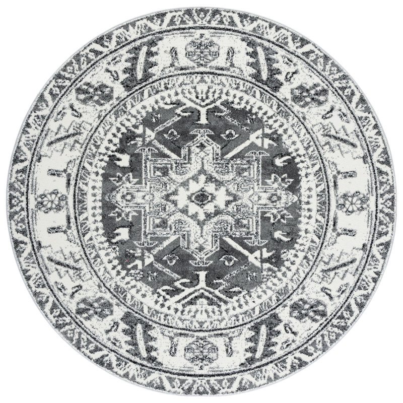 Allanton Oriental Gray/Ivory Area Rug, Round 6'7"