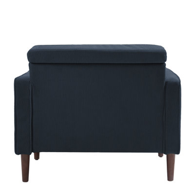 Iliana Upholstered Navy Blue Corduroy Square Arm Tufted Club Chair with 2 Pillows