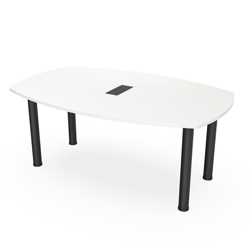 Table de conférence Pavert Arc Boat avec pied rond en métal | Unité électrique, H 30 po x l 84 po x P 48 po, Blanc classique