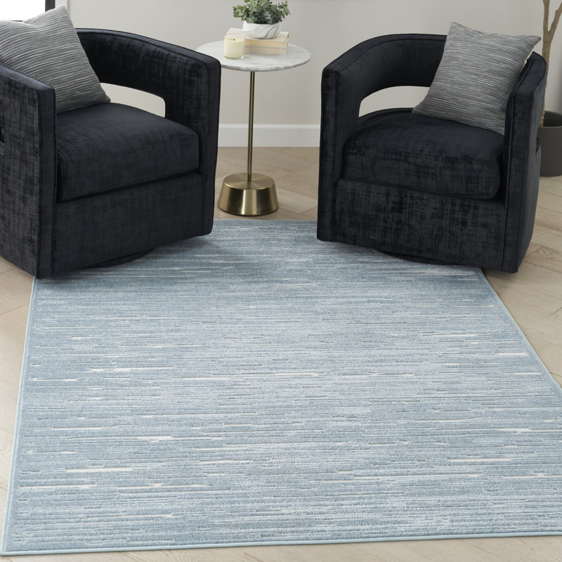 Tapis d'intérieur moderne bleu Ebern Designs Prasun, Rectangle 6 pi 7 po x 9 pi 2 po