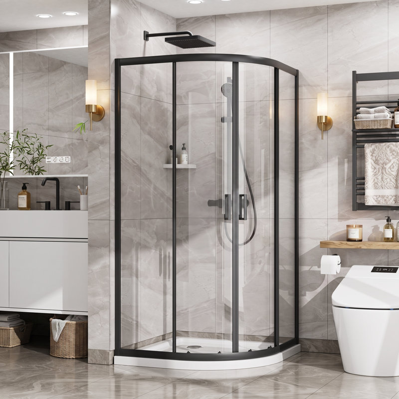 Cabine de douche d'angle, porte de douche, porte de douche quart de tour coulissante double en verre trempé de 1/4 po (6 mm)