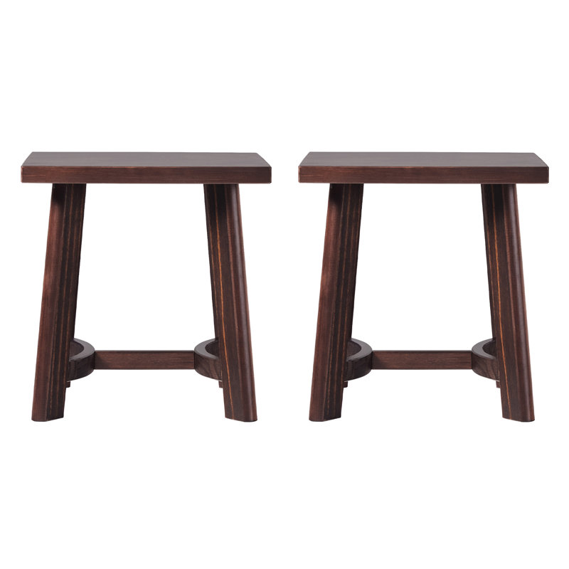  2-Pack Modern Farmhouse Rustic Solid Wood Square Side Tables, Espresso
