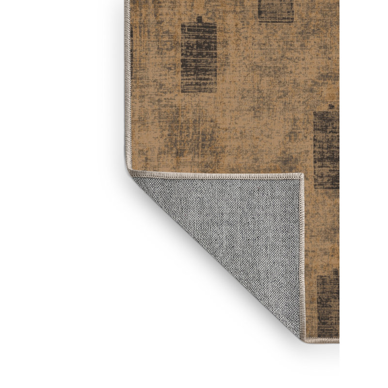 Machine Washable Norridge Hanukkah Modern & Contemporary Abstract Rug in Brown – Beige Binding, 2x5