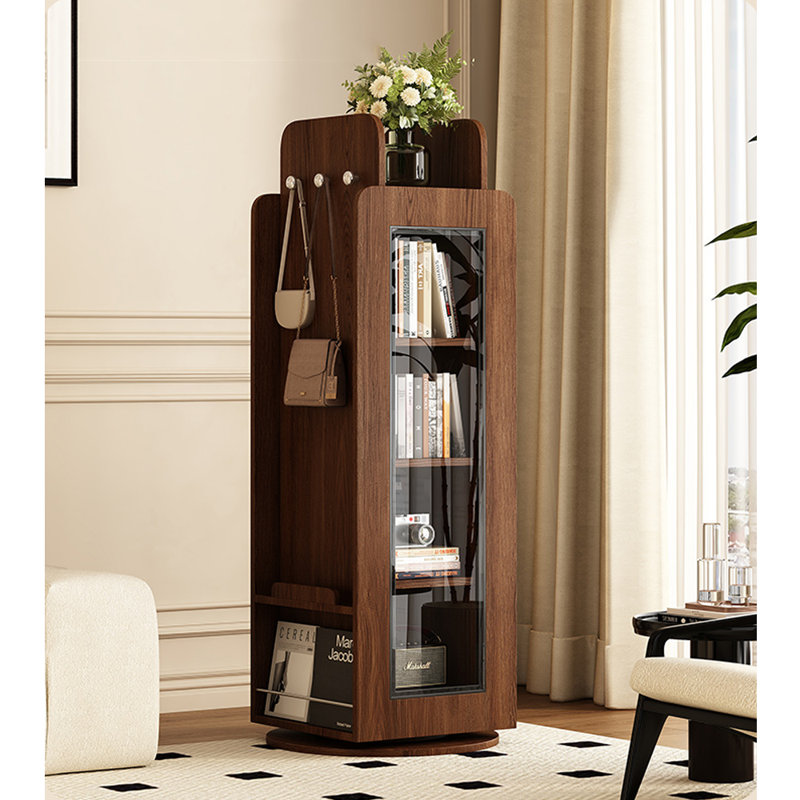 Rotating solid wood Bookcase, Dark Brown