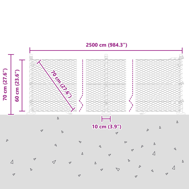 Hexagon Fence Galvanised Steel, 60cm H x 2500cm W