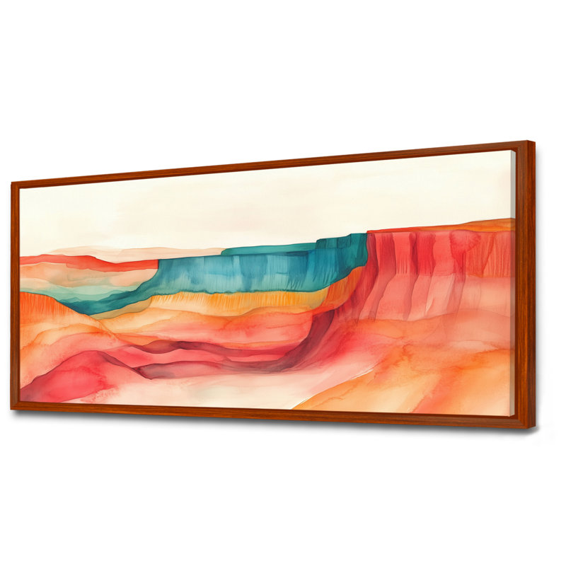 Canyon Landscape Wall Art, Desert Cliffs Canvas, Green Hued Cliffs Blending Into Red Canyons, 28" H x 60" W