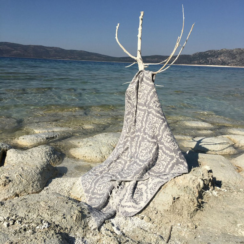 Luxurious Fouta Beach Towel, 100% Cotton, 35.4 x 66.9 inches | High Water Absorbent, Ultra Soft, 7.6 oz/sq ft | Machine Washable (30-40°C), Elegant Grey Color | Perfect for Beach, Spa, and Home Use