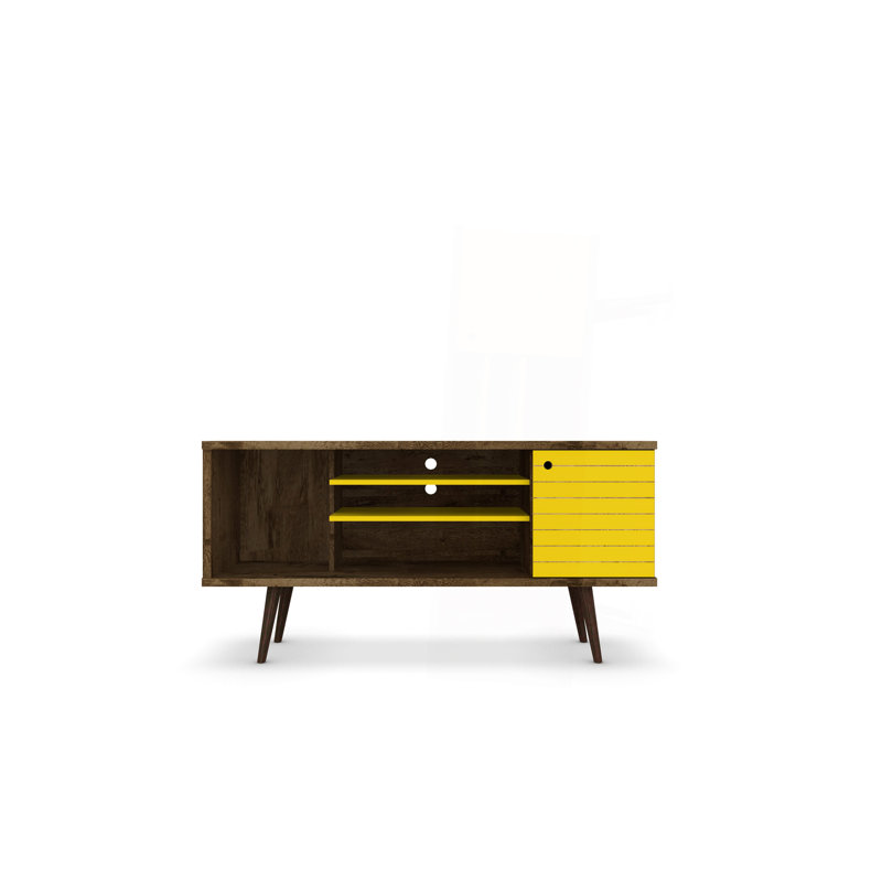 Meuble télé en brun rustique et jaune, Brun/jaune