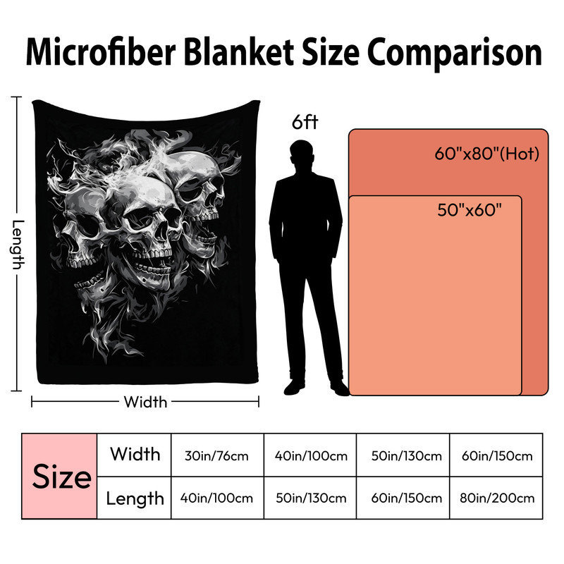 Couverture en flanelle simple JYK Halloween, Smoky Skulls Pattern