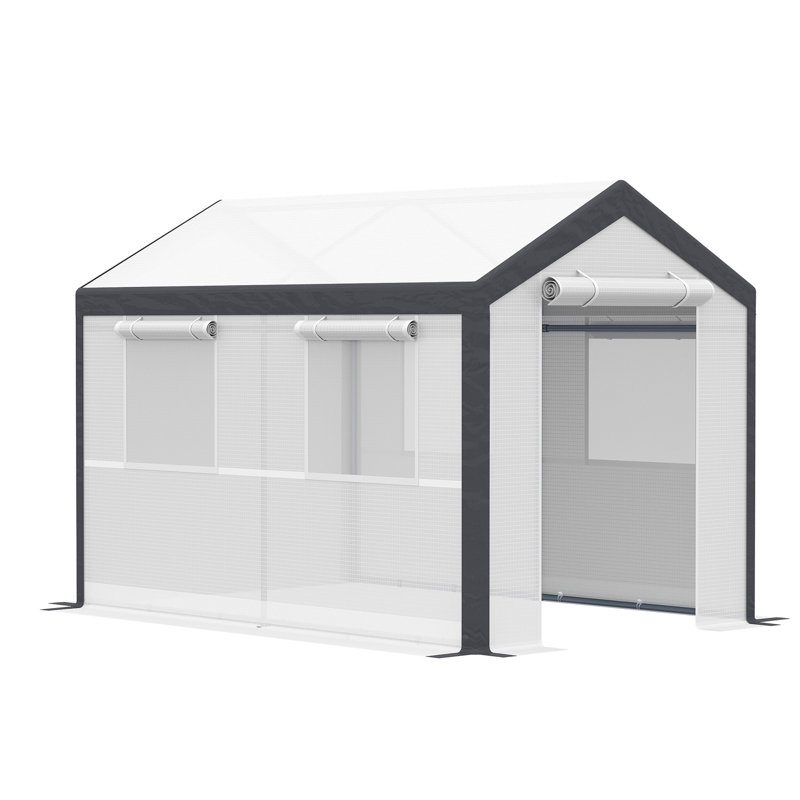 Serre pour jardin extérieur 10 pi x 7 pi, maison chaleureuse avec housse de protection contre les intempéries, 4 fenêtres et 2 portes à fermeture à glissière, jardin blanc 7 pi, portes et fenêtres