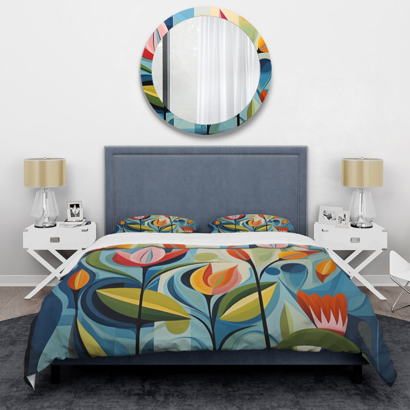 Ensemble de housse de couette vert Mid Century Mod Nature II - Mid-Century, Housse de couette simple + 1 taie décorative stan