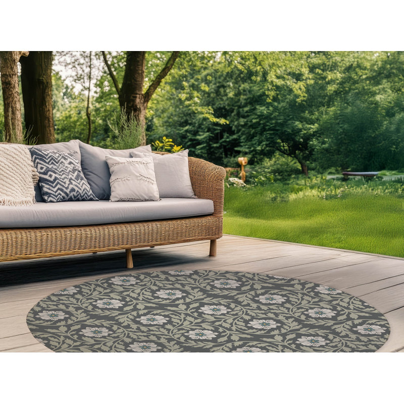 Tapis d'extérieur antidérapant Gracey, Gris anthracite, Rond 60 po x 60 po