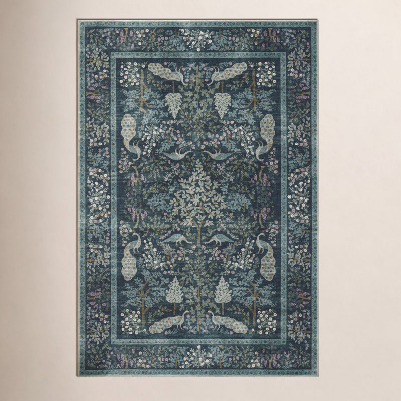 Tapis bleu sarcelle Rifle Paper Co. x Loloi, Rectangle 6 pi x 9 pi
