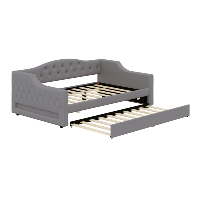 Upholstered Daybed With LED Belt And Trundle, Gray