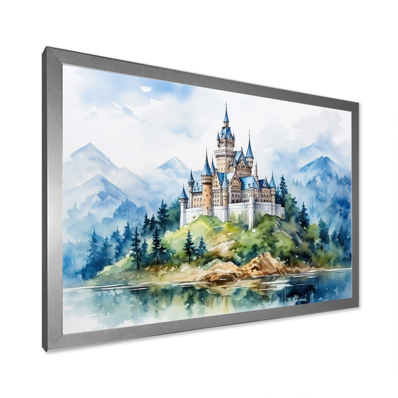 «Magical Castle By The Lake - Castles», art mural, Cadre de coin argenté fermé, H 34 po x l 44 po x P 1,5 po