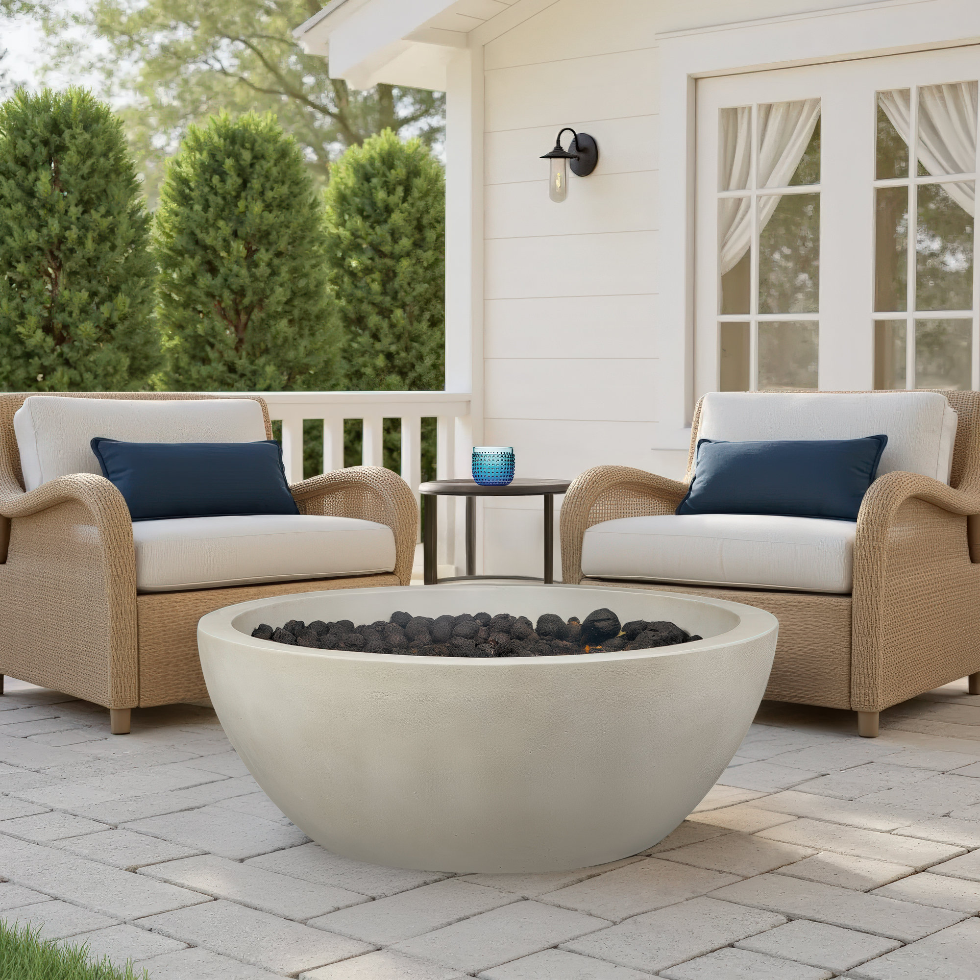 Eldora Round Concrete Fire Pit by Jensen Co, Natural Gas, Fog, 16" H x 42" W x 42" D