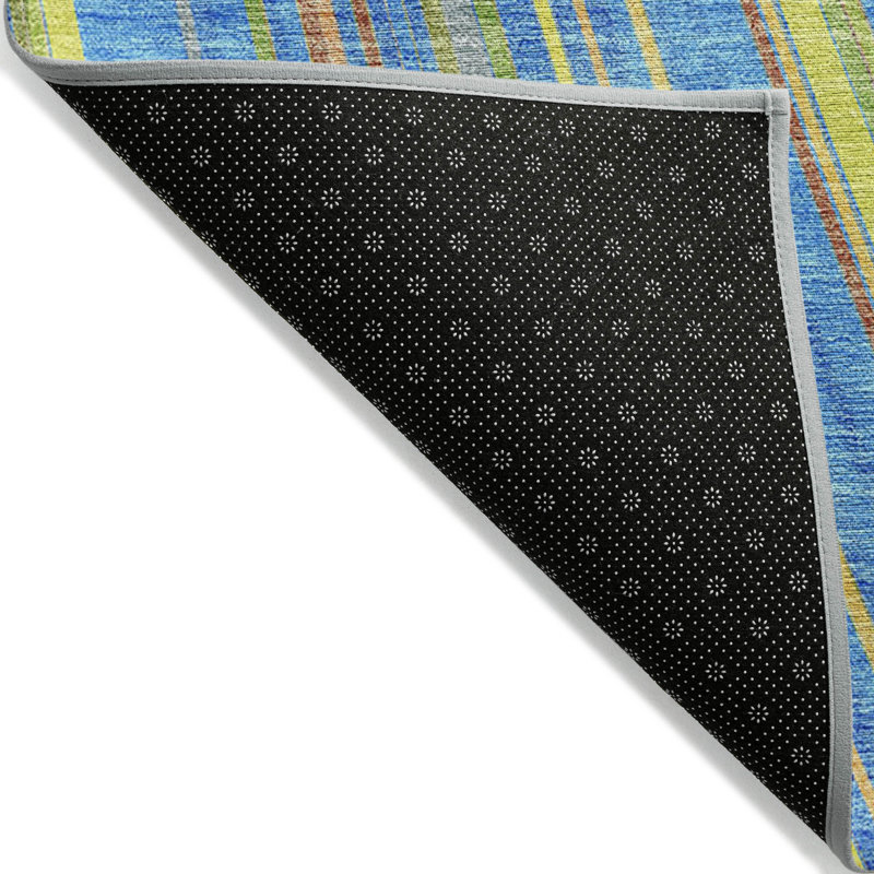 Tapis extérieur lavable rayé bleu ciel et doré 5 pi x 8 pi