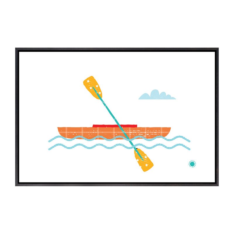 Kayak - reproduction d'impression, Toile avec cadre noir patiné, H 26 po x l 40 po x 1,5 po, Pas de tapis