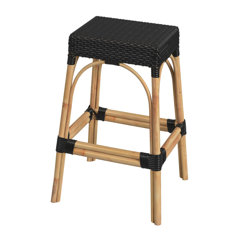 Tabouret de comptoir / de bar Lennart, Tabouret de bar (siège d'une hauteur de 30 po), Cadre en rotin noir / naturel