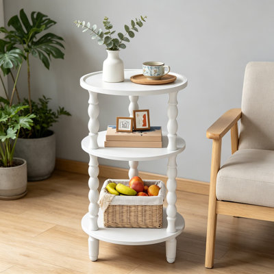 3-Tier Round Side Table for Small Spaces, End Table with Rubberwood Legs, Accent Nightstand with Storage, Circle Couch Table for Living Room, Bedroom