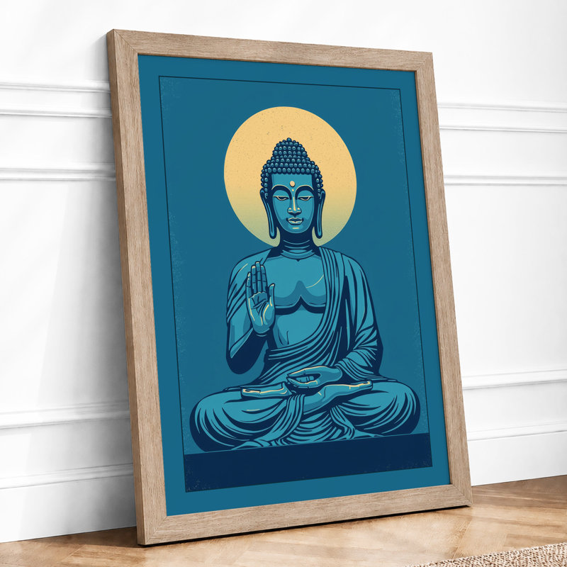 Meditation Buddha Japandi - Framed Print, A4 - 29.7 x 21.0 cm, Oak
