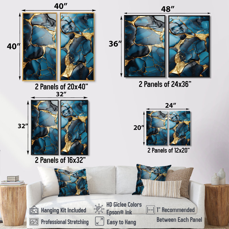 Agate mosaïque en marbre doré et bleu II - décoration murale moderne, 32" H x 32" W, Wrapped Canvas, Does Not Apply