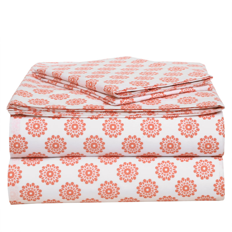 Ensemble de draps 100% coton 200 fils, Corail Mandalas, Simple