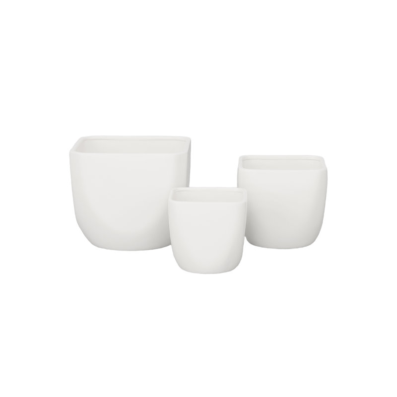 Pot carré en céramique à finition blanche lustrée - H 8,50 po