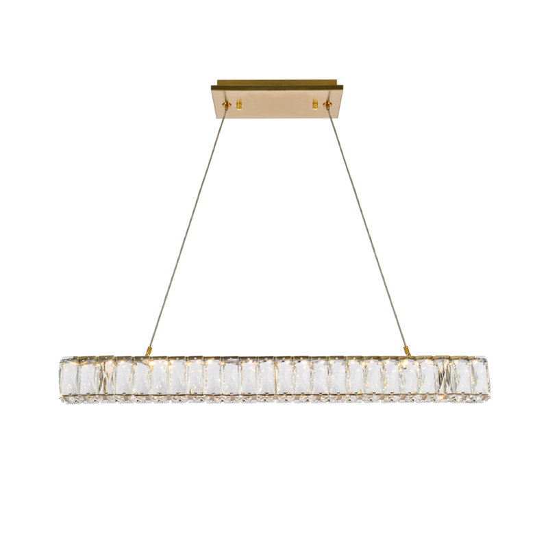 Luminaire suspendu carré / rectangulaire à DEL avec détails en cristal pour îlot de cuisine, H 3 po x l 31 po x P 2 po