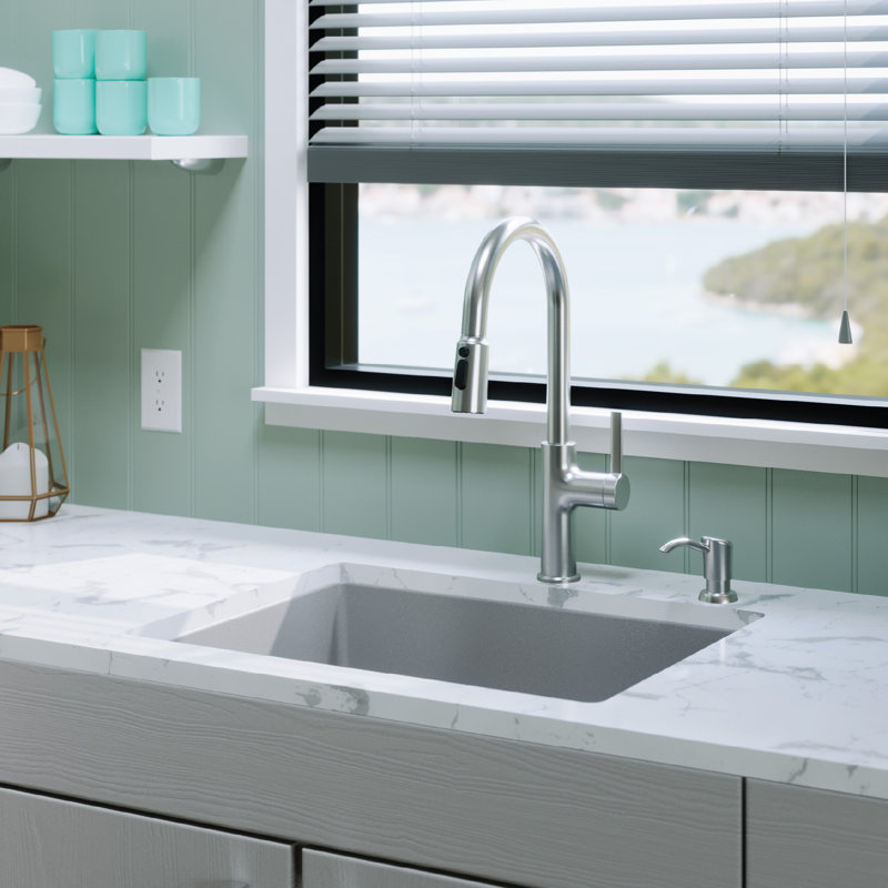 Karran Quartz 24-3/8'' X 19-1/8'' Single Bowl Undermount Kitchen Sink, Gray