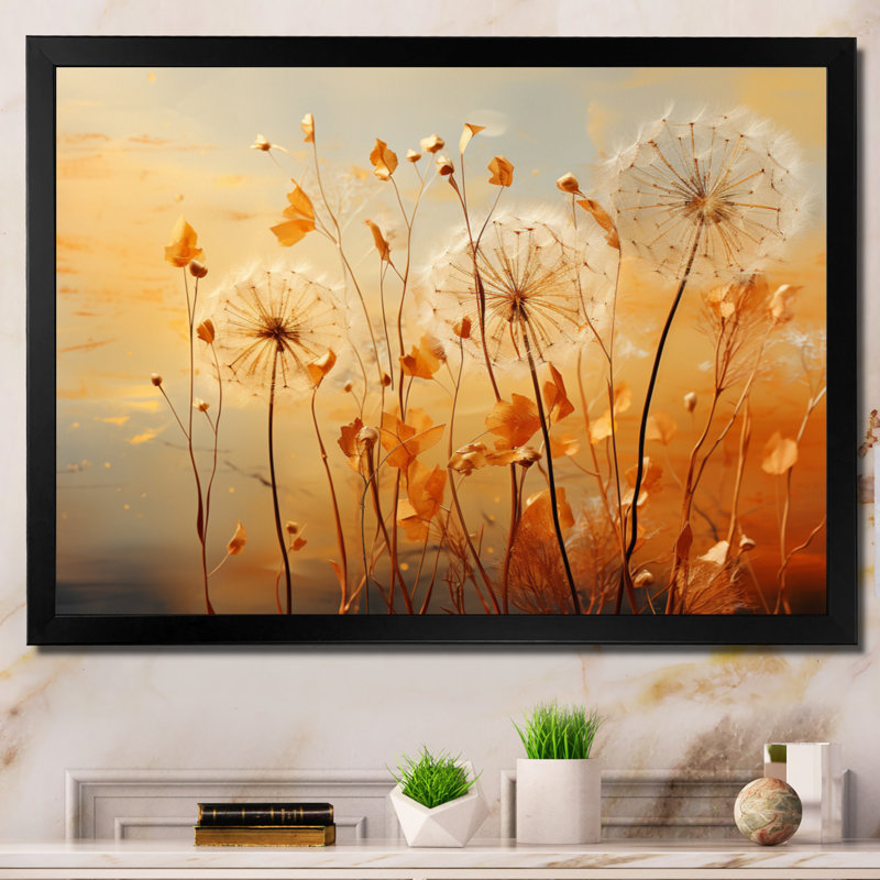 «Orange Dandelion Dreams I», reproduction d'art sur toile encadrée, H 30 po x l 40 po x P 1,5 po, Cadre simple noir