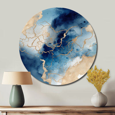 «Blue and Gold Marble Clouds» - Abstrait, reproduction d'art sur métal