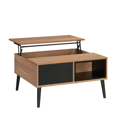 Table basse à plateau relevable, finition noyer naturel