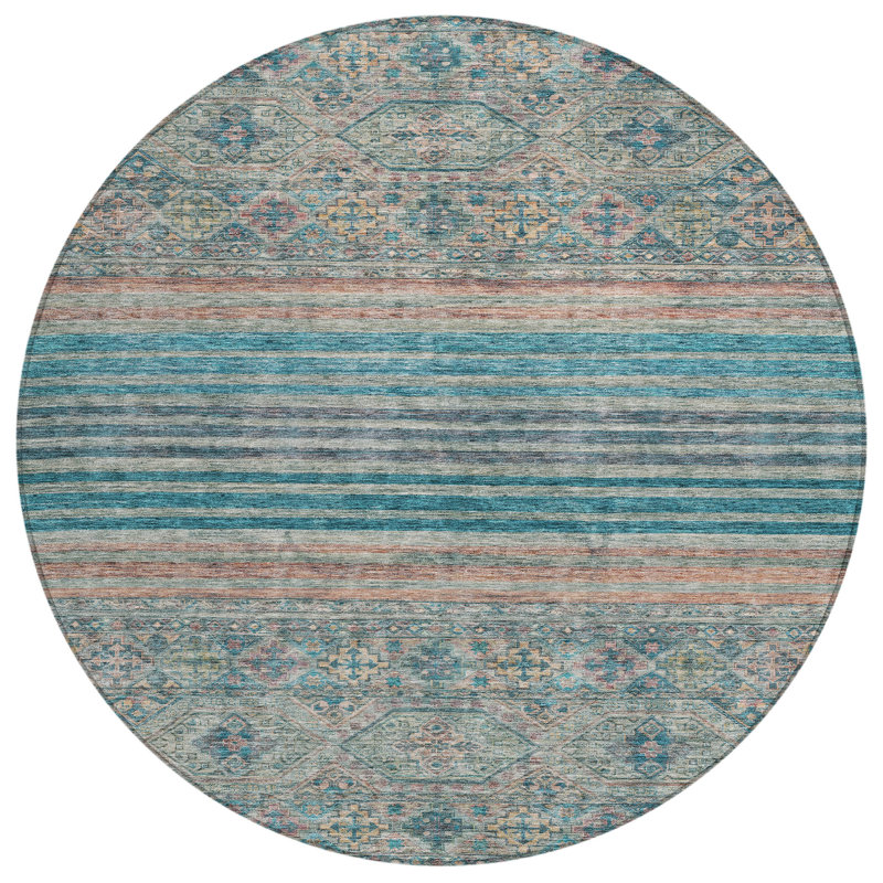 Julissara Teal Washable Indoor-Outdoor Rug - LOOMLAN, 3' x 5'