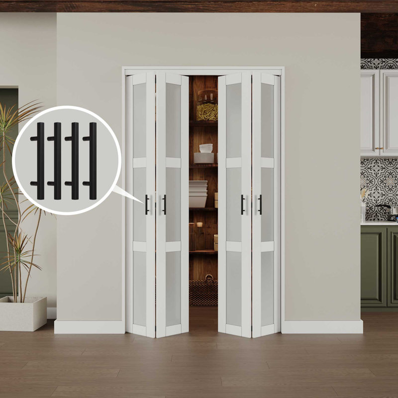 White MDF Bi-Fold Door with Frosted Glass Panels