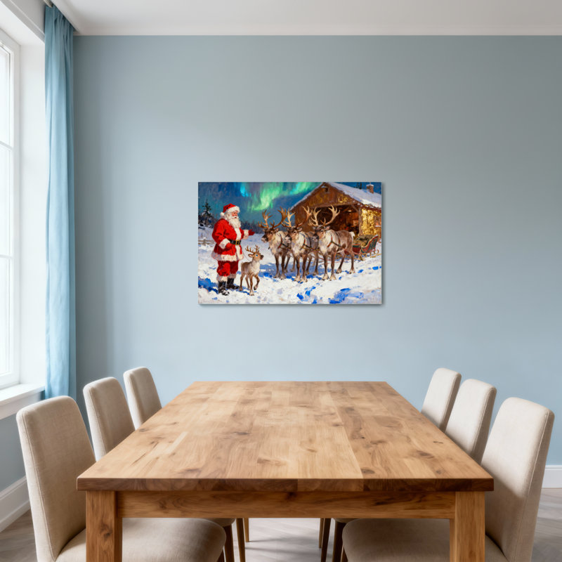 Père Noël de Noël avec renne et traîneau, H 20 po x l 30 po