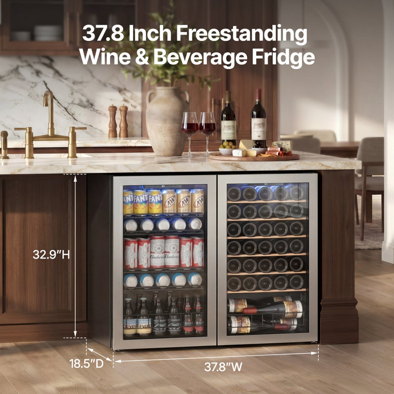 34 Bottle 130 Cans Wine Beverage Fridge