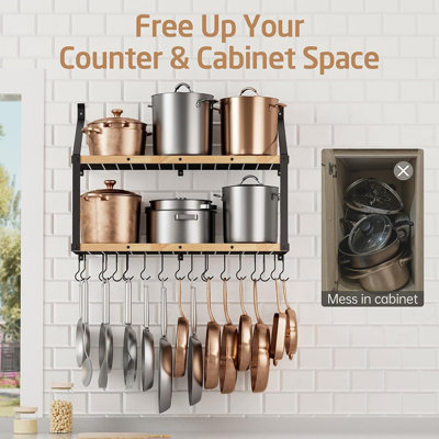 Support mural robuste pour casseroles, organisateur de cuisine en bois massif