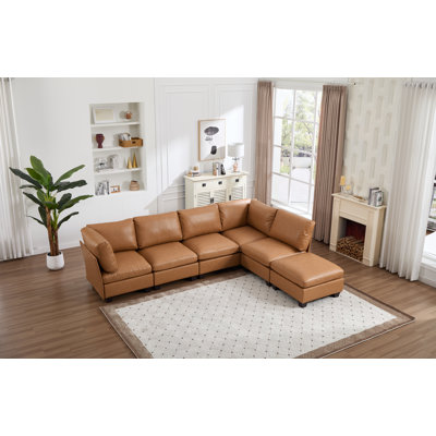 6-Pieces Faux Leather Sectional L-Shape With Ottoman