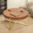 33.86"Modern Retro Splicing Round Coffee Table,Fir Wood Table Top With Gold Cross Legs Base(Same SKU:W757127348)-622885818