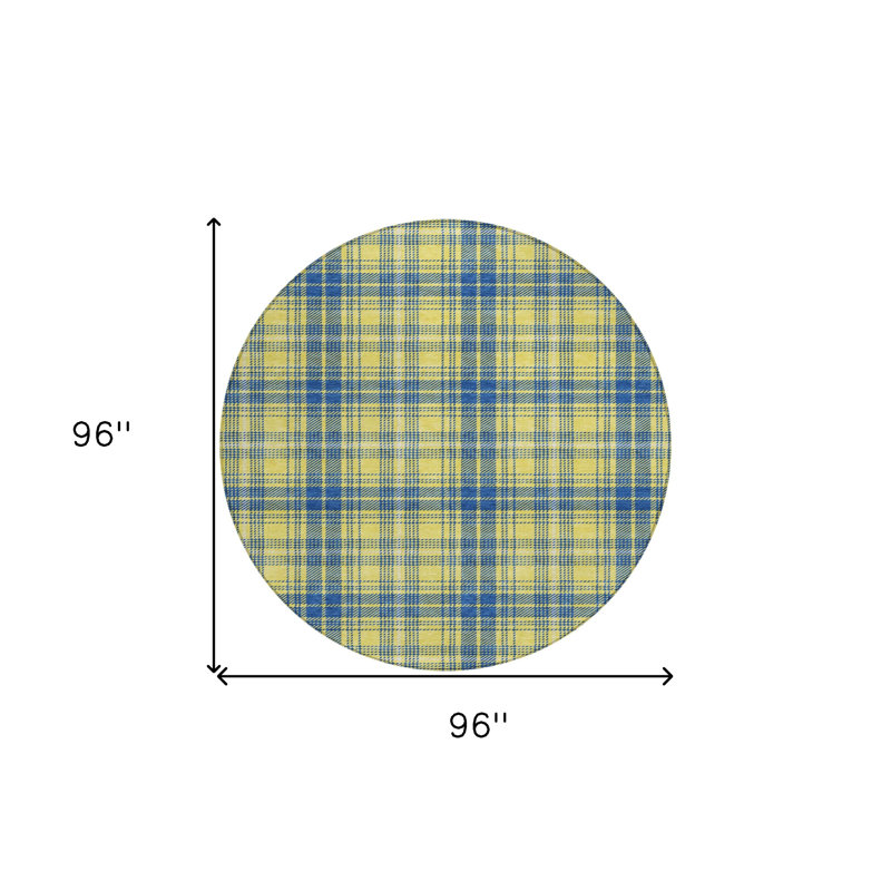 Tapis intérieur lavable rond 8 pi jaune et bleu ivoire