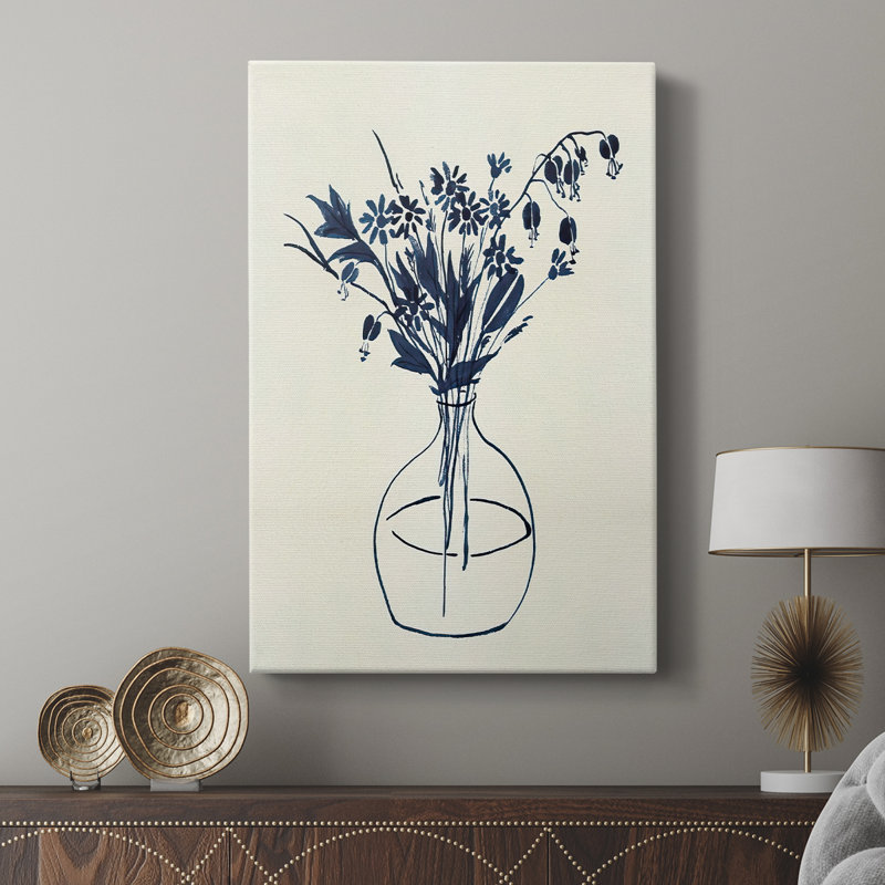 Vase floral indigo I - galerie sur mesure, H 27 po x l 18 po