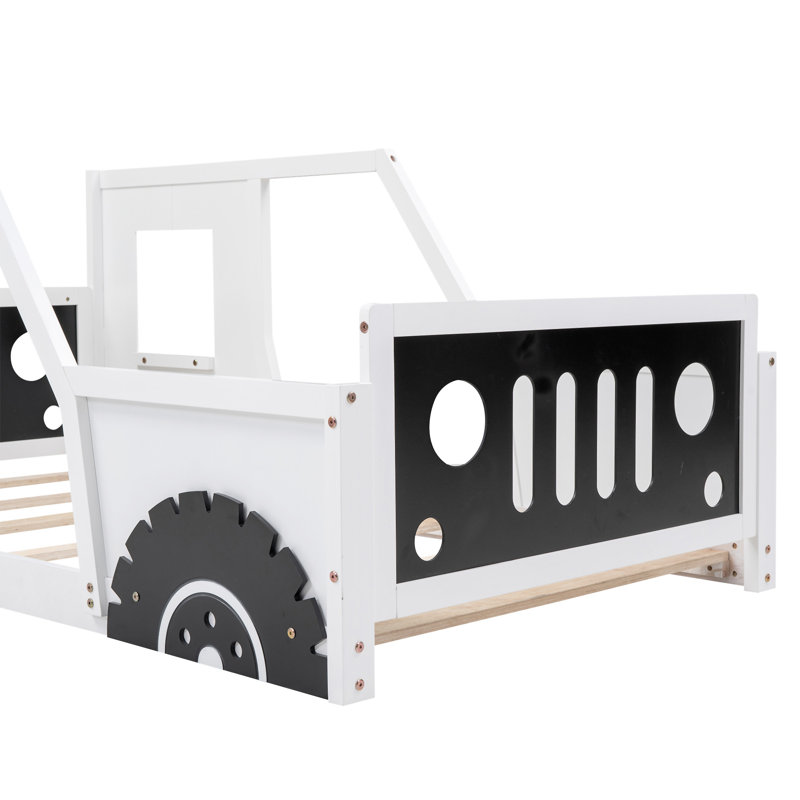 Lit plateforme classique avec roulettes en forme de voiture, Lit double, Blanc