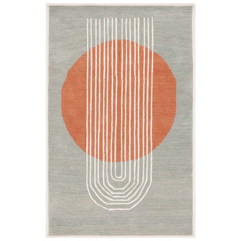 Anyfer Rodeo Drive Hand Tufted Wool/Cotton Abstract Rug in Grey/Rust, Rectangle 8' x 10'